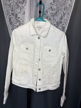 Wonderly White Denim Jean Jacket Button Front Classic Trucker Size S